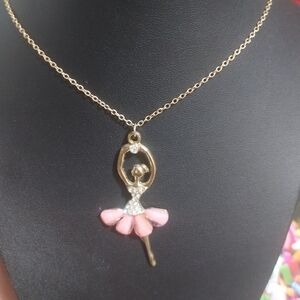 Elegant Gold and Pink Ballerina Pendant Necklace